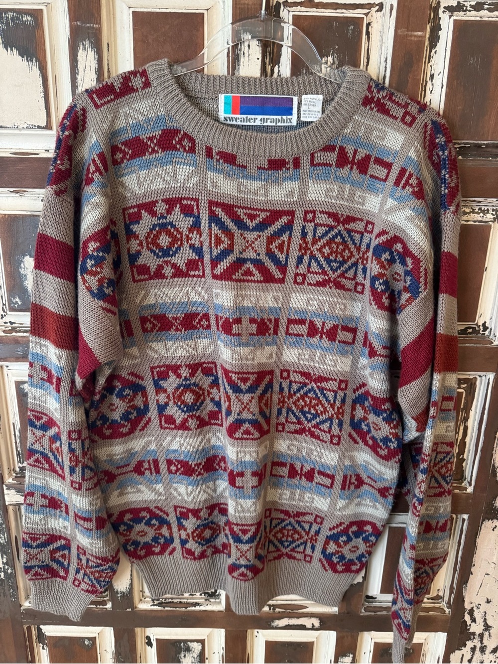 Vintage Sweater Graphix Geometric Pattern Crewneck Sweater- size L